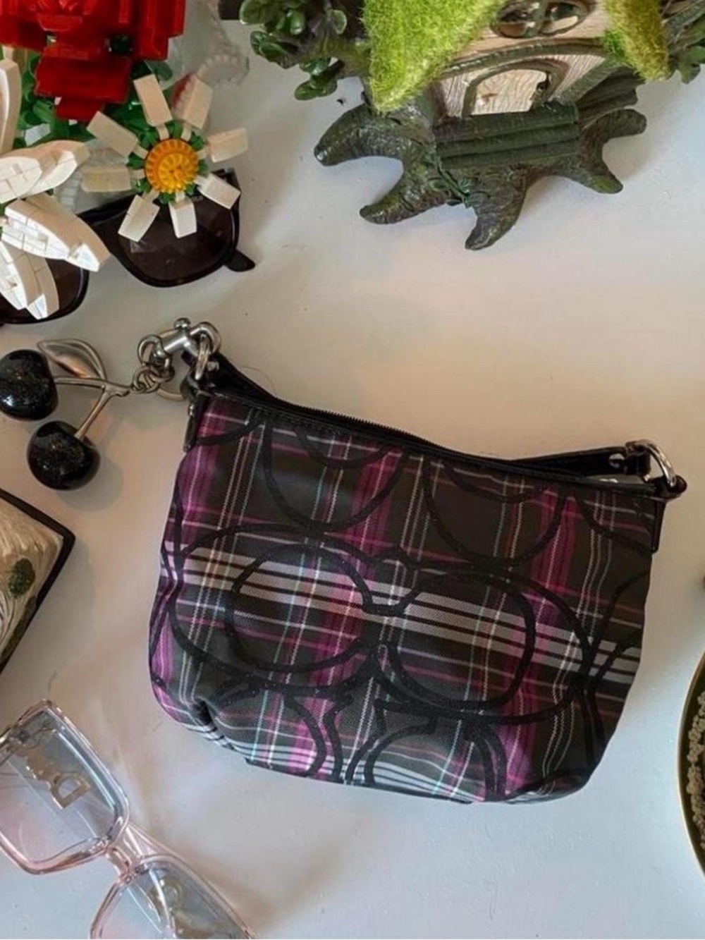 Plaid Circle-Print Women's Crossbody Bag in Purple